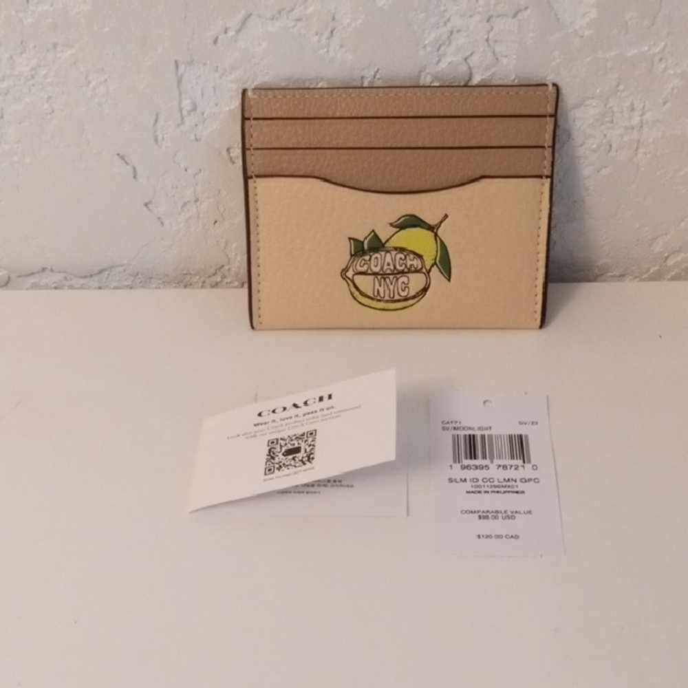 Coach Beige and Tan Lemon Patch Slim Card Case
